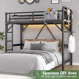 Twin Size Loft Bed with LED Lights and Charging Station, Industrial Heavy Duty Metal Loft Bed Frame with Ladder and Guardrail for Kids Adults, Small Space Saving Design for Bedroom Dorm, Black Jocoevol