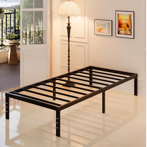Maenizi Heavy Duty Twin Bed Frame No Box Spring Needed, 14 Inch Metal Platform Bed Frame Twin Support Up to 2500 lbs, Easy Assembly, Noise Free, Black Maenizi