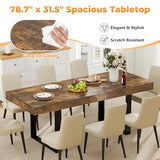 Zevemomo 63"-78.7" Expandable Dining Table, 6-10 Farmhouse Kitchen Table, Extendable Dining Table, Rectangular Kitchen Table with Metal Track, Tapered U-Shaped Leg for Dining Room,Office-Rustic Brown Zevemomo