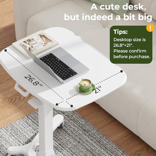 JYLH JOYSEEKER Foldable Mobile Standing Desk, 27"×21" Portable Rolling Laptop Cart with 90° Tiltable Board, Height Adjustable Workstation with Wheels, Folding Table for Home Office, White JYLH JOYSEEKER