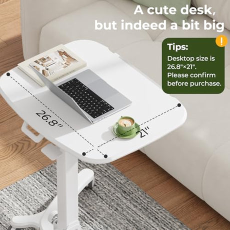 JYLH JOYSEEKER Foldable Mobile Standing Desk, 27"×21" Portable Rolling Laptop Cart with 90° Tiltable Board, Height Adjustable Workstation with Wheels, Folding Table for Home Office, White JYLH JOYSEEKER