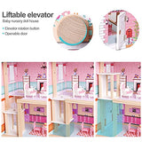 ROBUD Wooden Dollhouse, Doll House Playset with 24-pcs Exquisite Accessories, Working Elevator, Gift for Ages 3+ ROBUD
