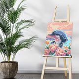 Bimkole Framed Paint by Numbers Kit for Adults Dolphin, DIY Oil Painting Kit on Canvas with Paintbrushes and Acrylic Pigment, for Paint by Numbers for Beginner, for Home Wall Decor 8x12inch/20x30 cm Bimkole