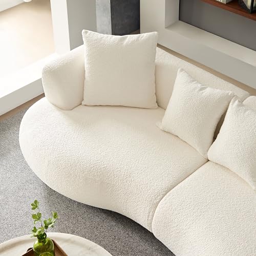 Modern Luxury Oversized Curved Sofa Couch,Beautiful and Comfy Boucle Fabric Lounge Cloud Sofa& Couch with 4 Pillows for Apartment,House Living Room Furniture ERYE