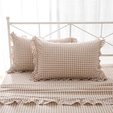 K MASANIJI Taupe White Plaid Ruffle Sheets King Size 4-Piece Set, 300TC 100% Yarn Dyed Cotton Checker Sheets 18‘’ Deep Pocket Farmhouse Gingham Decorative Bedding（Taupe/White Plaid, King） K MASANIJI