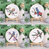 Huacan Embroidery Kits for Adults Beginner - 4 Pcs Floral Pattern Stitching Printed Bouquet DIY Sewing Kit 7.9 x 7.9 Inch (Bird 1)
