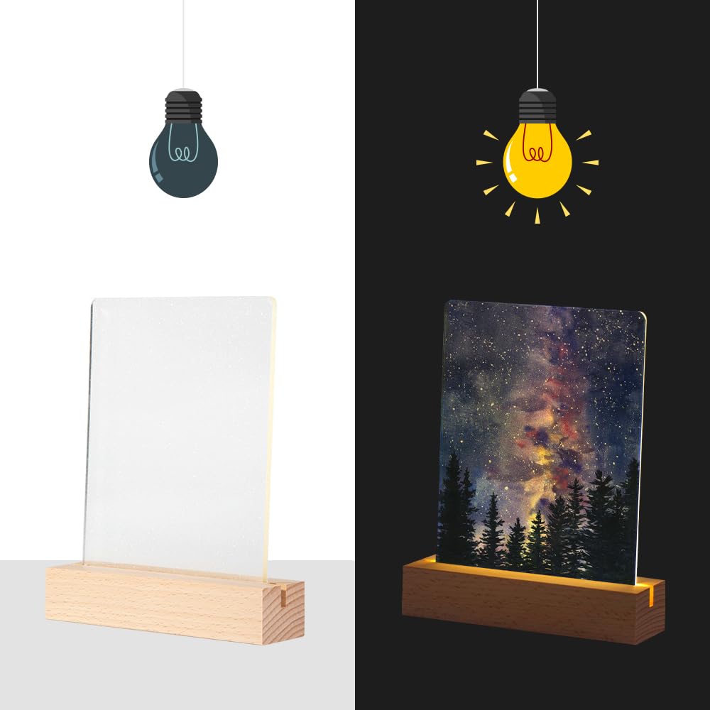 PYD Life 4 Pack Sublimation LED Acrylic Photo Frames Night Lights Glitter Blanks 5" x 7" with Warm Color Light,with Wood Stand for Heat Press Machine Printing PYD Life