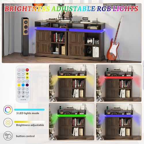 St.Mandyu Record Player Stand with Sliding Doors, 15.7" D x 39.4" W x 40" H Record Storage Cabinet with Charging Station Holds Up to 450 Albums, Vinyl Display Shelf for Living Room, Walnut St.Mandyu
