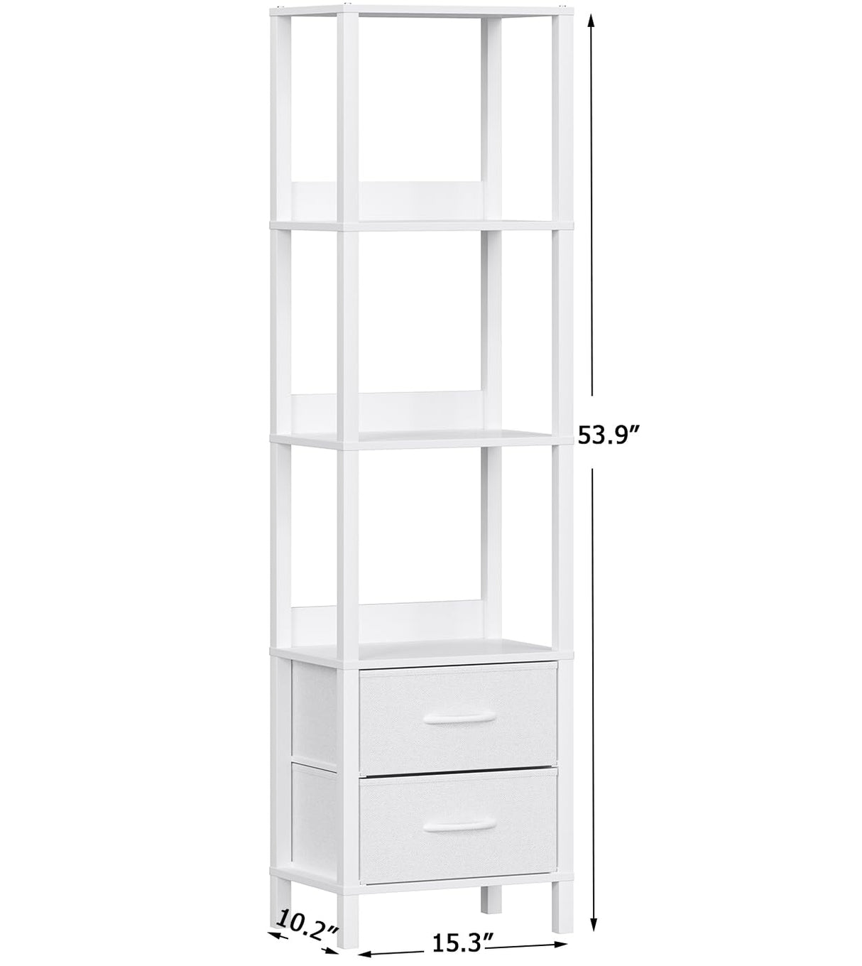 VIMBER Tall Bookshelf with Drawers, 6-Tier Bookcase for Books, Garage Kit, CDs, Movies, Modern Standing Bookshelves Storage Organizer for Bedroom Office Living Room White USSJ002W VIMBER