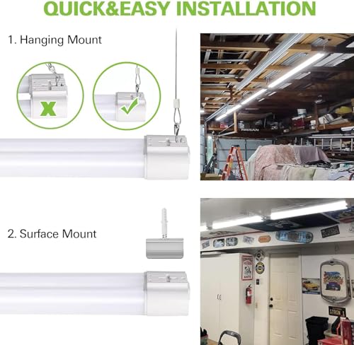 6 Pack 4FT Linkable LED Shop Light, Utility Shop Light Fixture, 4400lm, 42W [250W Equivalent], 5000K Daylight Shop Lights for Garage, Hanging or Surface Mount, with Power Cord, ETL,White hykolity