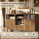 knoworld Large Round Record Player Stand with Vinyl Record Storage & Charging Station, Modern Turntable Cabinet with Power Outlet and USB Ports for Living Room and Bedroom (Walnut) knoworld