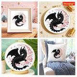 Zhenqing Black Dragon and Pink Moon Embroidery Kit, Fantasy Mystical Craft Set with 20cm Hoop, Printed Design on 29x29cm Cotton Fabric, DIY Gothic Art (JC0067)