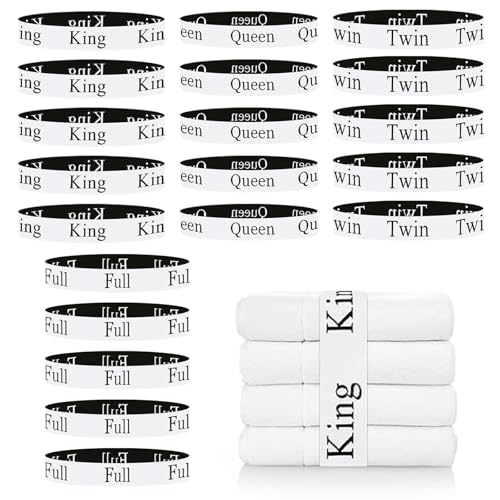 Meatykui 20 Pieces Bed Sheet Organizer Bands, Bed Sheet Size Label Bands for Linen Closet Organizers and Storage, Elastic Bedding Bands Labels for Organizing Bed Sheets (King Queen Twin Full) Meatykui