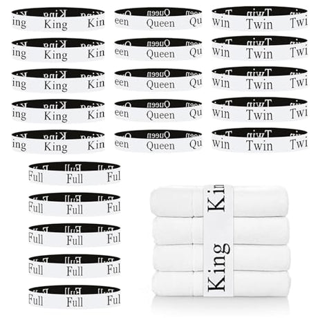 Meatykui 20 Pieces Bed Sheet Organizer Bands, Bed Sheet Size Label Bands for Linen Closet Organizers and Storage, Elastic Bedding Bands Labels for Organizing Bed Sheets (King Queen Twin Full) Meatykui