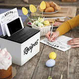 Hoteam Wooden Recipe Box with Cards and Rustic Wood Recipe Card Holder with 50 Pcs 5 x 7 Recipe Cards Set Farmhouse Recipe Organization Box with Dual Slots for Phone Kitchen Decoration (White) Hoteam