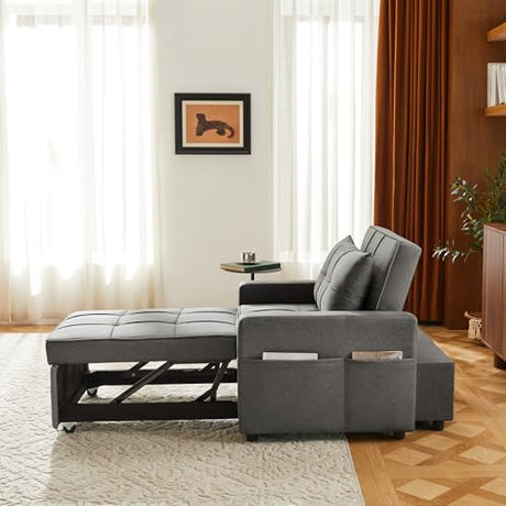 Yosonch Sofa Bed Chair Convertible ，Sleeper Sofa with Pull-Out Bed ，3-in-1 Futon Couch with Reclining Backrest and Side Pocket (Dark Grey, 35.6‘) Yosonch