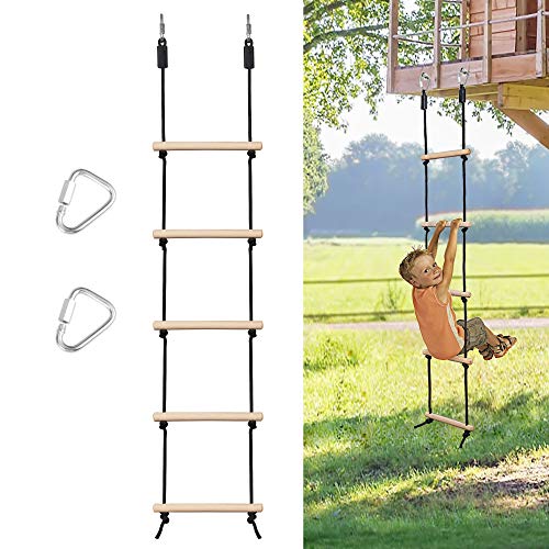 MONT PLEASANT Rope Ladder for Kids, Swing Set Accessories, Wooden Swing Rope Ladder with Hooks. Tree House Accessories for Climbing Obstacle Game, Bunk Bed Ladder, Playground Play Set Accessories