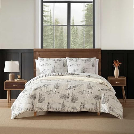Eddie Bauer - Full/Queen Duvet Cover Set, Super Soft Bedding with Matching Sham(s), Bedding Set, Oeko-Tex Certified (Rocky Mountain Cabin Grey, Full/Queen) Eddie Bauer