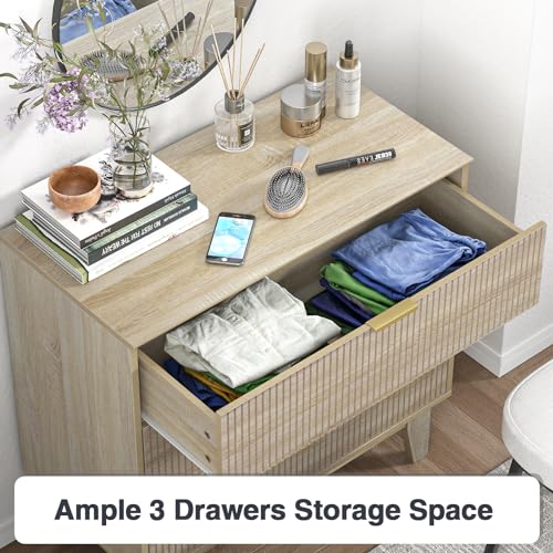 Anmytek 3 Drawer Dresser for Bedroom, Modern Closet Dressers Chest of Drawers, Wood Tall Dresser Storage Dresser Large Nightstand for Bedroom Living Room Hallway Closet, H0113 Anmytek