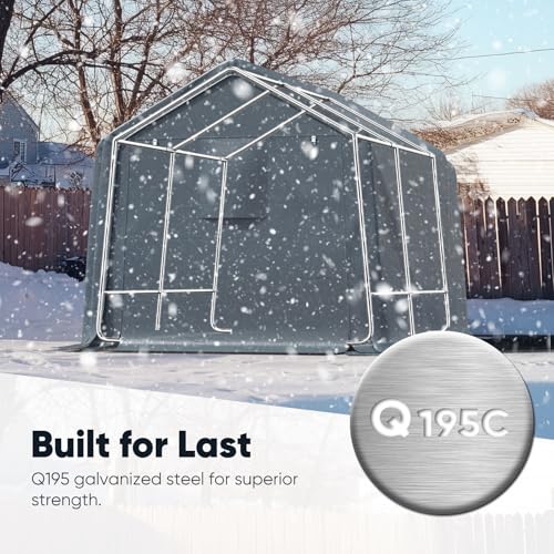 Quictent 8x10FT Carport Shelter Storage Shed with Roll-Up Mesh Windows, Heavy Duty Portable Garage for Motorcycle, ATV, Garden Tools Waterproof Storage Tent with Reinforced Frame, Dark Gray Quictent