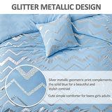 Menghomeus Blue/Silver Comforter Set Twin/Twin XL Size Metallic Print Glitter Bed Comforter Cute Shinny Bedding Sets for Teen Girls Kids, 3 Piece (1 Pillowcase, 1 Decorative Pillow Sham) Menghomeus