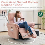 Rhevoy Oversized Power Recliner Chair Swivel Glider with Massage and Heat, Rocker Nursery Recliner for Adults with Adjustable Headrest, 26" Extra Wide Nursery Chair with Overstuffed Armrest,Pink