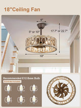 Curve Curio Caged Ceiling Fans with Lights, 18 Inch Farmhouse Ceiling Fans with Lights and Remote, Industrial Fandelier Ceiling Fan Bladeless for Bedroom Living Room Curve Curio