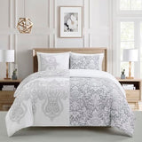 Sunshine Nicole Reversible Comforter Set, Brushed Microfiber Fabric with Embroidery for Front and Printed Microfiber Fabric for Reverse, 3 Pieces Grey White King Sunshine Nicole