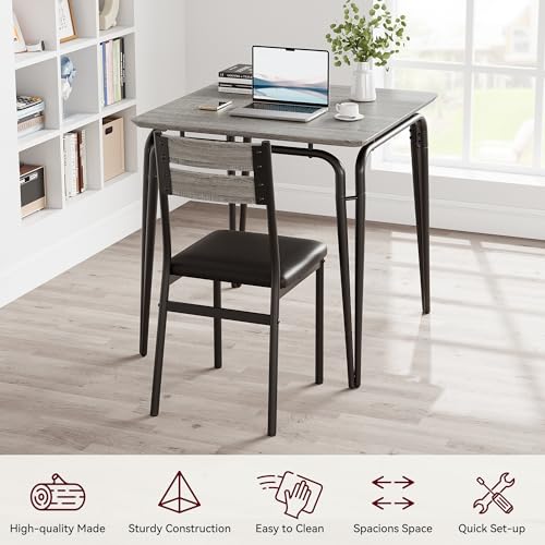 GAOMON 3-Piece Dining Table Set, Sturdy Wooden Square Table and Chair Breakfast Table Set for 2 Person,for Home or Commercial Dining Room,Grey GAOMON