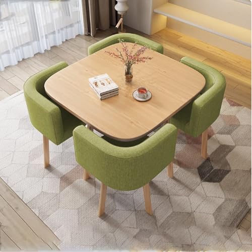 Modern Four Person Dining & Conference Table Set - Round & Square Shapes - Living Room, Kitchen & Office, Green Table Set WAZCSD