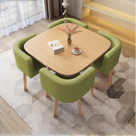 Modern Four Person Dining & Conference Table Set - Round & Square Shapes - Living Room, Kitchen & Office, Green Table Set WAZCSD