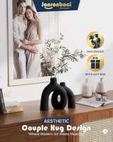 Matte Black Vase Set - Hug Hollow Donut Aesthetic Ceramic Vases Home Decor, Modern Nordic Minimalist Decorative Vase for Table Centerpiece Bookshelf Office Entryway Console Fireplace (Black) Jonronboci