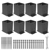 Nrspp 4x4 Post Base 8 Pcs,（Inner Size3.5"x3.5"）Wood Fence Pergola Post Bracket, Black Powder Coated Post Anchor,Deck Post Base Support Base Plate Pergola Brackets Fence Kit… Nrspp