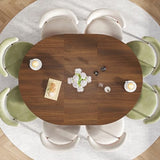 Modern Extendable Round Dining Table for 4-6, 43-59 Inch Oval Dinner Kitchen Table with Storage, Wood Walnut Circle Table with Leaf, Space Saving, for Dining Room, Living Room Xyulmeo