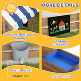 Outsunny Wooden Sandbox with Canopy, Kids Sand Pit with Liner, Blackboard, Sink, Playset, Flags, House Design, Outdoor Sandbox for 3-7 Years Old, 49" x 46" x 57.5", Brown Aosom