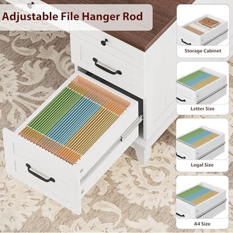 GarveeHome Executive Desk with File Drawers, Farmhouse Home Office Desk with Charging Station, 60 in Wooden Computer Desk with Cabinet Storage for Work Study Writing, White Walunt GarveeHome