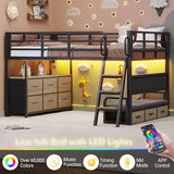 busyaeh Low Loft Bed Twin,Twin Loft Bed for Kids with 9 Storage Drawers & 15.8" H Safety Guardrail & Inclined Ladder & Safety Handrail & LED Lights and Charging Station (Oak Gray, Twin) busyaeh