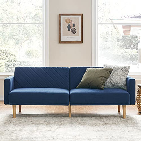 mopio 76.4" Futon Sofa Bed, Couch, Loveseat, Sleeper Sofa, Mid Century Modern Futon Couch, Sofa Cama, Couches for Living Room (Classic Blue Velvet) mopio
