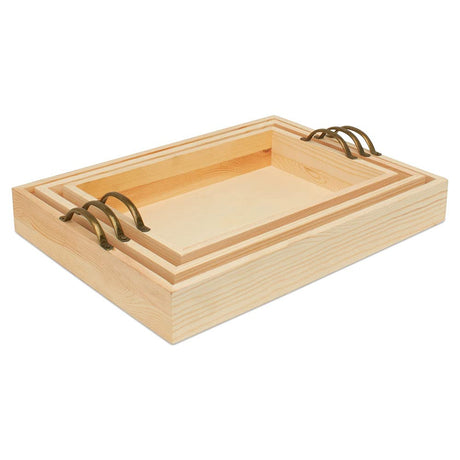 Unfinished Wood Nesting Serving Trays with Handles, 2 Sets of 3, Play Tray for Crafting, Resin, Organizing, & DIY Décor, by Woodpeckers Woodpeckers
