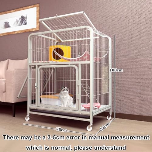 GUQASDV Cat Cages Indoor, Cat Playpen with Top Cover, Catio Indoor Cat Enclosure on Wheels, Cat Crate with Pull-Out Tray for Ferret, Chinchilla, Rabbit, Small Animals(White,78x54x100cm) GUQASDV