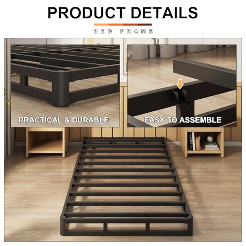 EMODA 5 Inch Twin Box Spring Bed Base, 1500 LBS Heavy Duty Metal Mattress Foundation with Fabric Cover, Easy Assembly EMODA