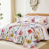 Anibedding Queen Quilt Set, Reversible Pink Floral Bedspread Soft Microfiber Lightweight Queen Size Quilt Bedding Sets Flower Coverlet for All Season(Queen, 96"x90") Anibedding