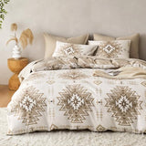 Wake In Cloud - Western Comforter Set, Boho Southwestern Rustic Farmhouse Style with Aztec Geometric Block Pattern, Soft Lightweight Bedding, 3 Pieces, Taupe Beige, Queen Size Wake In Cloud