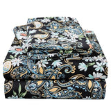JSD Black Paisley Floral Printed Sheet Set King Size, 4 Piece Soft Pattern Microfiber Sheets Extra Deep Pocket JSD