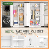 Greenvelly Metal Wardrobe Cabinet with Locking Doors, 72" H x 36" W White Metal Wardrobe Closet Cabinet with Hanging Rods and Adjustable Shelves, Steel Storage Closet for Home, Office, Employee, Gym Greenvelly