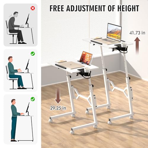 Enayplon Small Standing Desk with Wheels, Portable Treadmill Desk, Rolling Desk Adjustable Height for Laptop, Mobile Standing Table for Walking Pad, Bedside Table Enayplon