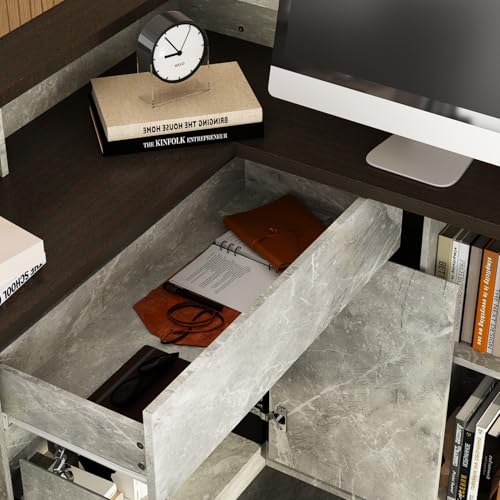 HOMSETTIE 94.5" W Reception Desk with Counter and LED Lights, Modern L-Shaped Front Desk with Drawer & Shelves, Checkout Counter for Reception Room, Retail, Salon, Bar HOMSETTIE