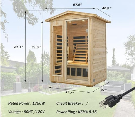 LTCCDSS Low EMF Outdoor Sauna 2 Person, Far Infrared Sauna Room for Home, Soft Fir Wood, Chromotherapys | Bluetooth Speakers | 47.2 * 81.1 * 37.0 in LTCCDSS