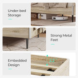 LINSY Ergonomic Queen Bed Frame with RGB Lights, Storage Headboard & Charger - Beige Farmhouse Design LINSY