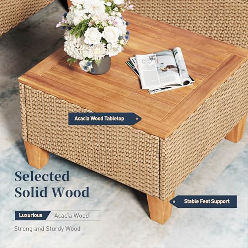 SUNSHINE VALLEY Small Patio Furniture Set, 3 Piece Wicker Outdoor Patio Conversation Set, Outside L-Shaped Sectional Sofa Couch with Chaise Lounge and Coffee Table for Porch Balcony Deck SUNSHINE VALLEY